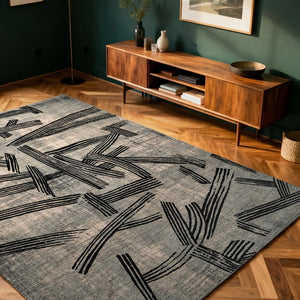 Louis de Poortere Meditation Collection Kanji Calligraphy Inspired Plush Area Rug for Serene Living Spaces Dark Street 9'2 x 12'10 119987