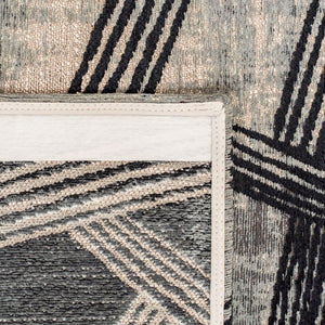 Louis de Poortere Meditation Collection Kanji Calligraphy Inspired Plush Area Rug for Serene Living Spaces Dark Street 9'2 x 12'10 119987