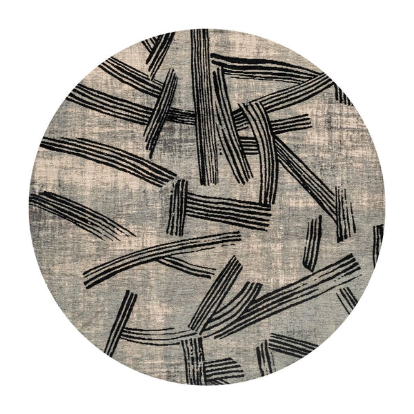 Louis de Poortere Meditation Collection Kanji Calligraphy Inspired Plush Area Rug for Serene Living Spaces Dark Street 7'10 x 7'10 119989