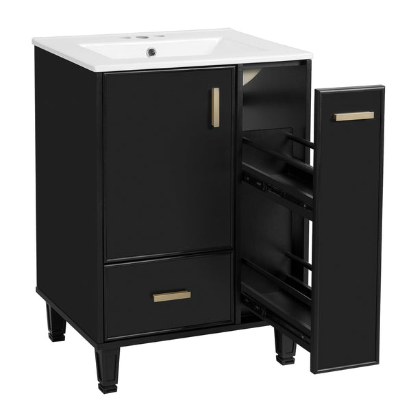 English Elm Christopher Knight Home® - 24" Bathroom Vanity with Ceramic Sink, Solid Wood Frame, Soft-Close Drawers & Ample Storage Appeal Black N759P269734B