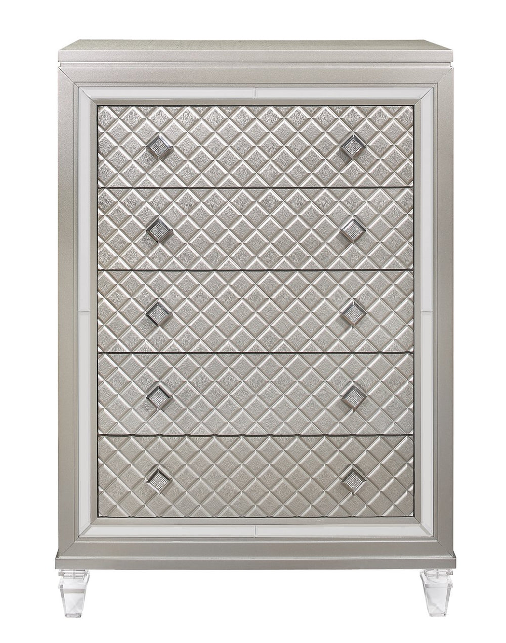 English Elm CROSS Glam Champagne Chest with Jewel Hardware & Mirror Accents, Acrylic Legs, Spacious Drawers B201P215895