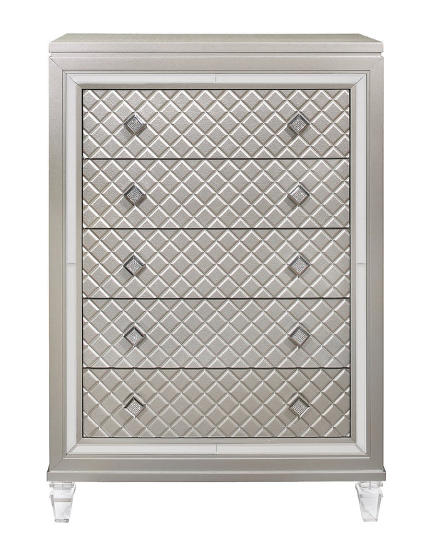 English Elm CROSS Glam Champagne Chest with Jewel Hardware & Mirror Accents, Acrylic Legs, Spacious Drawers B201P215895