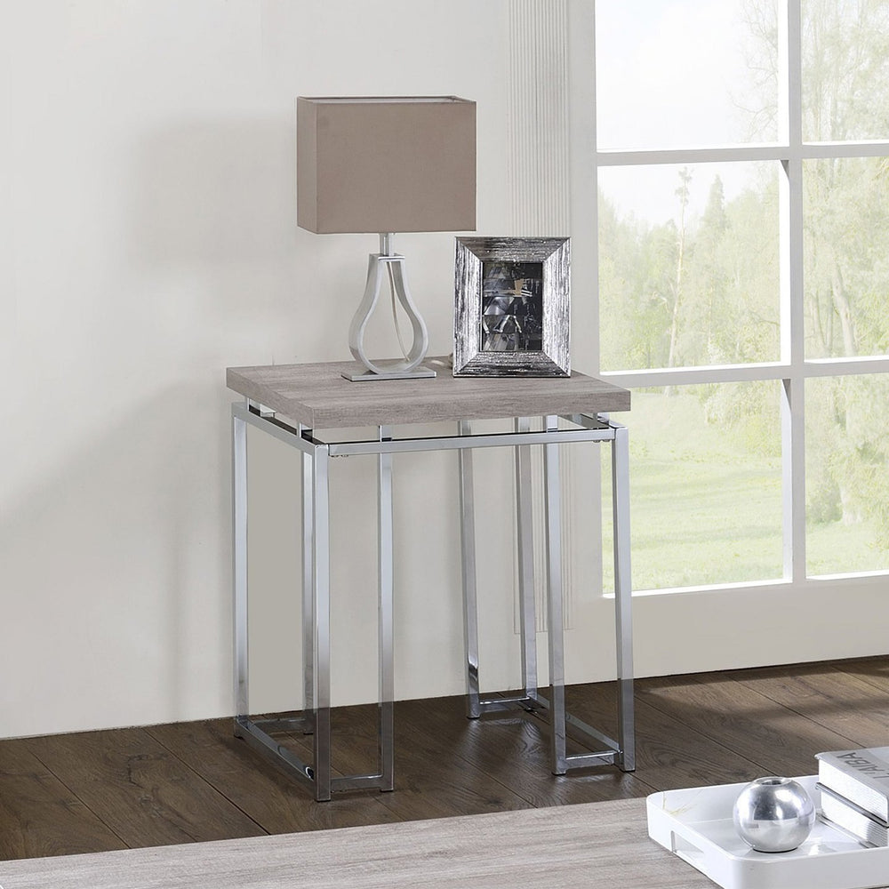 English Elm Square End Table Natural Oak Top with Chrome Sled Base — Contemporary Accent Table for Living Rooms, Compact & Durable B016P314060
