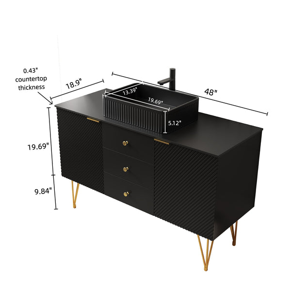 English Elm Gema 48" Black Bathroom Vanity With Gold Legs, Pre-Assembled Storage & Durable Ceramic Sink W2615S00291