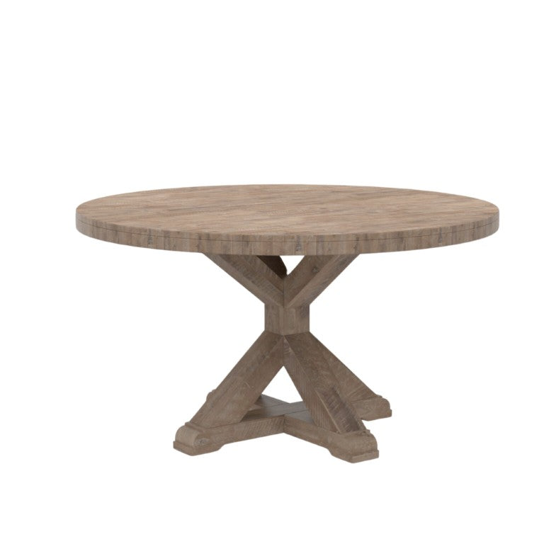 Alpine Furniture Newberry Round Dining Table With Sustainable Acacia Wood, Distressed Farmhouse Charm, Seats Four Weathered Natural 2068-05