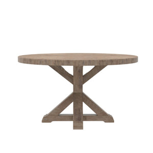 Alpine Furniture Newberry Round Dining Table With Sustainable Acacia Wood, Distressed Farmhouse Charm, Seats Four Weathered Natural 2068-05