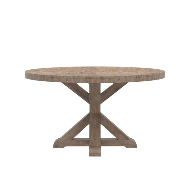 Alpine Furniture Newberry Round Dining Table With Sustainable Acacia Wood, Distressed Farmhouse Charm, Seats Four Weathered Natural 2068-05