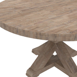 Alpine Furniture Newberry Round Dining Table With Sustainable Acacia Wood, Distressed Farmhouse Charm, Seats Four Weathered Natural 2068-05