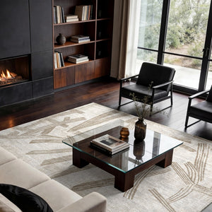 Louis de Poortere Meditation Collection Kanji Calligraphy Inspired Plush Area Rug for Serene Living Spaces Dune 7'10 x 11'2 120002