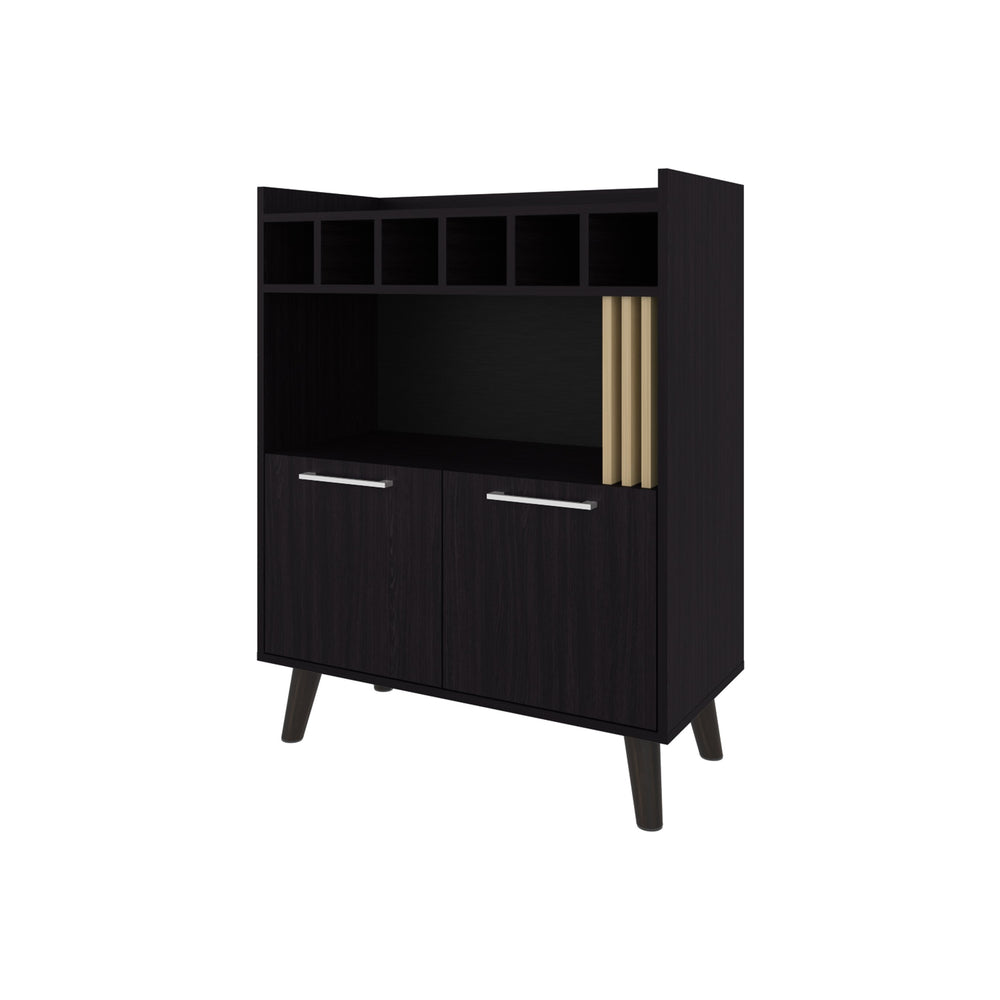 English Elm Yucca Mid-Century Bar Cabinet Wengue – Wine Storage for 5 Bottles, Display Shelves & Hidden Cupboard B128P263714