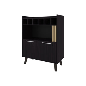 English Elm Yucca Mid-Century Bar Cabinet Wengue – Wine Storage for 5 Bottles, Display Shelves & Hidden Cupboard B128P263714