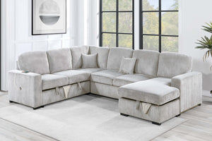 English Elm Modern Corduroy 4-piece Sectional with Storage Pull Out Bed and Usb Charging Port Ivory B011S02179