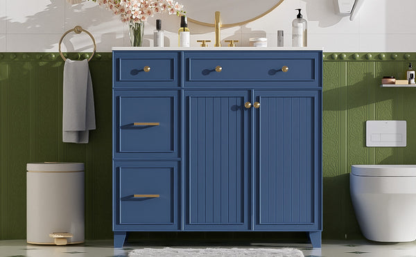 English Elm 36" Modern Bathroom Vanity with Ceramic Sink, Soft-Close Doors, Double-Layer Drawer & Storage Elegance Blue N729P289163C