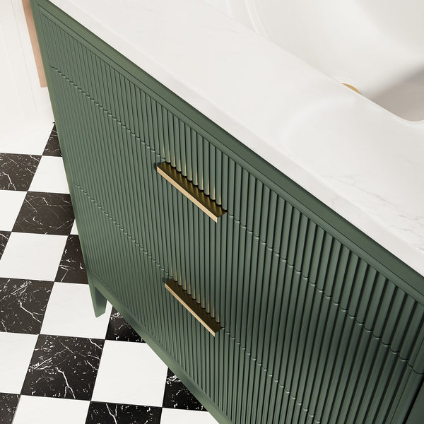 English Elm Fully Assembled 36" Green Bathroom Vanity With Solid Wood, Carrara Marble Top & Soft-Close Features W1826P308980
