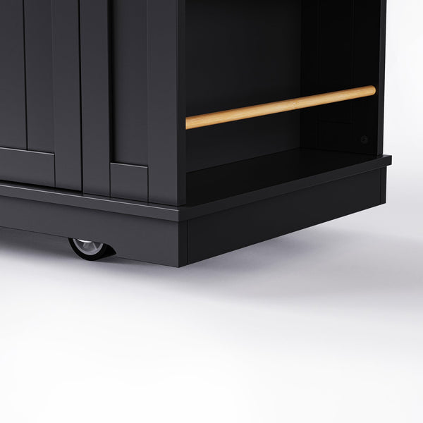 English Elm K&K 48in Kitchen Island Set with 2 Stools, Built-In Power Station, Drop Leaf & Ample Storage Space Black N707S000015B