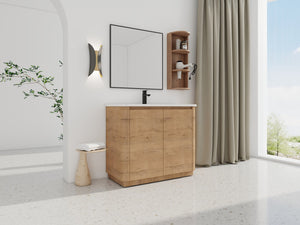 English Elm 40'' Freestanding Bathroom Vanity With Glossy Ceramic Sink, Soft-Close Doors & Ample Storage Rack W999S00405