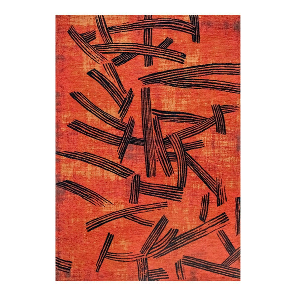 Louis de Poortere Meditation Collection Kanji Calligraphy Inspired Plush Area Rug for Serene Living Spaces Ginger Chocolat 4'7 x 6'7 120007