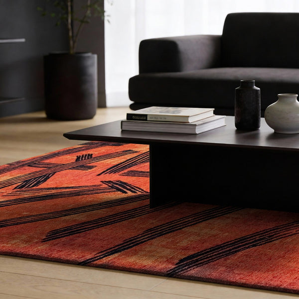 Louis de Poortere Meditation Collection Kanji Calligraphy Inspired Plush Area Rug for Serene Living Spaces Ginger Chocolat 4'7 x 6'7 120007