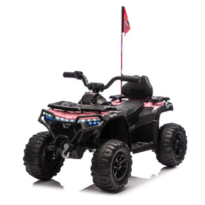 English Elm 24v Kids Electric Ride-on Atv with Dual Motors Bluetooth Led Lights and Flag Poles Pink W1578P305896