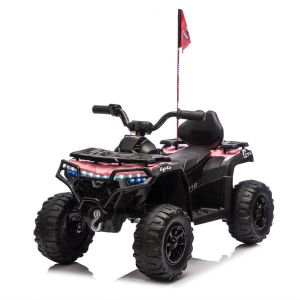 English Elm 24v Kids Electric Ride-on Atv with Dual Motors Bluetooth Led Lights and Flag Poles Pink W1578P305896