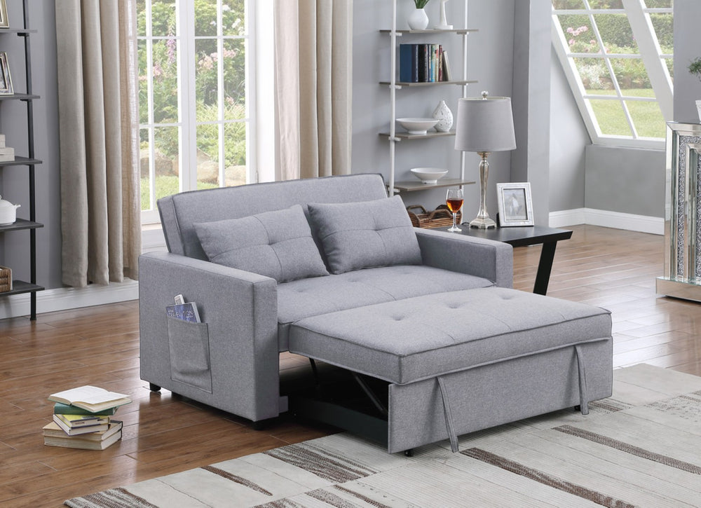 English Elm Zaira Linen Convertible Sleeper Loveseat with Side Pocket for Small Spaces Light Gray B2749S00011