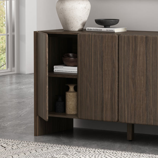 English Elm Linda 60" Sideboard with Soft-Close Doors, Adjustable Shelves, Cable Management, Minimalist Design Walnut Brown B365P397682