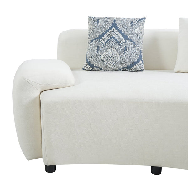 English Elm 122" Curved Sofa Off-white Fabric Four Seat Modern Living Room Couch with Damask Pillows Light Beige N758T030405A