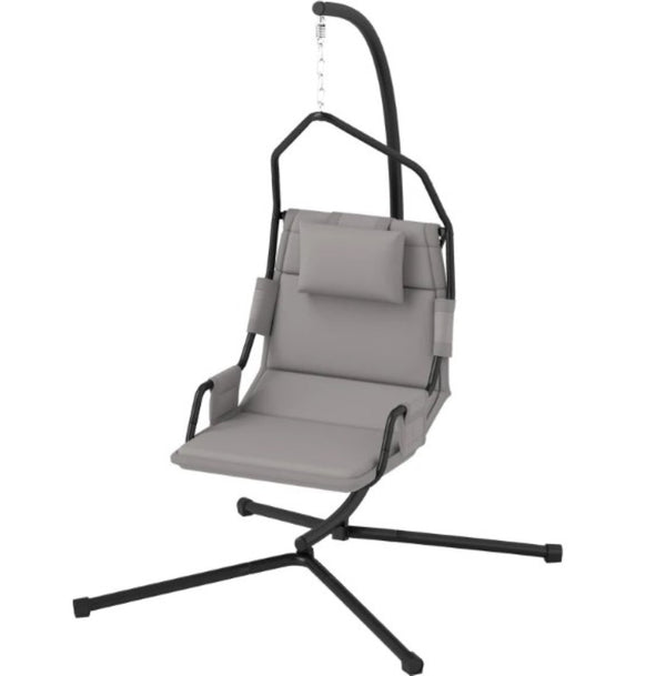 English Elm Hanging Hammock Swing Chair with Powder Coated Steel Stand for Indoor Patio Use Black,Grey T3971P417967