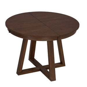 English Elm Trexm Retro 5 Piece Extendable Round Dining Set with Button Tufted Upholstered Chairs Walnut ST000094AAD-2026