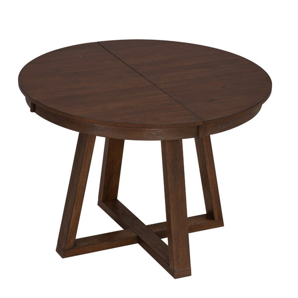 English Elm Trexm Retro 5 Piece Extendable Round Dining Set with Button Tufted Upholstered Chairs Walnut ST000094AAD-2026