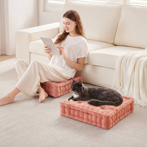 JLA Home Intelligent Design - Poly Chenille Square Floor Pillow Cushion with Tufted Scalloped Edge, OEKO‑TEX Soft Polyester Fill, Stylish Accent Seating Dusty Peach ID31-2449