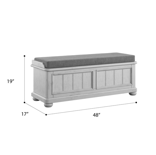 English Elm Wallace & Bay - Gray Storage Bench with Oyster Shell Coastal Style, Solid Wood, 48" Seat, Hidden Storage, Easy Care B2709P212314
