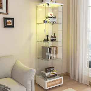 English Elm Modern Glass Display Cabinet With Drawer - Stylish Led-Illuminated Storage For Collectibles & More W241P268237