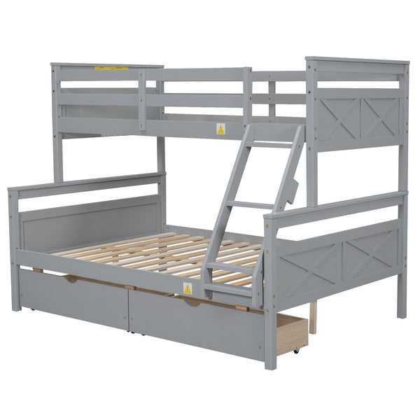 English Elm Twin Twin-over-Full Bunk Bed with Attached Ladder, Built-In Underbed Storage Drawers & Guardrail Safety Designed for Space-Saving Kids' Rooms Gray SM000119AAE-1