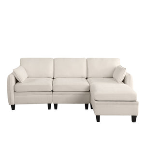 English Elm 102 Inch Linen Modular Sectional Sofa with Hidden Storage and Cloud Cushion Comfort Beige W1099S00207