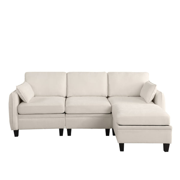 English Elm 102 Inch Linen Modular Sectional Sofa with Hidden Storage and Cloud Cushion Comfort Beige W1099S00207