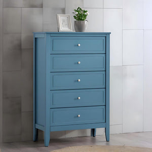 English Elm Daniel Assembled 5-Drawer Chest with English Dovetail Drawers, Metal Hardware & Solid Wood Frame Teal 51 L x 34 W x 18 H B078P400746