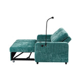 English Elm 53.9" Modern Loveseat Pull-Out Sofa Bed With Adjustable Backrest, Two Cup Holders , A Phone Holder, Three Charging Ports and Side Storage Pockets For Living Room, Teal