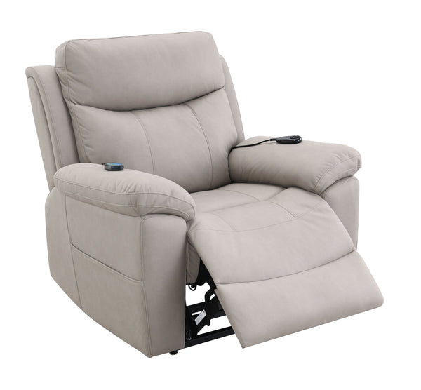 English Elm Chriki Light Gray Polished Microfiber Recliner with Lift, Heated Massage, Power Motion & Contemporary Comfort B2726P242438