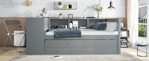 English Elm Full Size Daybed With Trundle, Stylish Gray Frame, Storage Drawers, Desk & Ultimate Space Saver W1580S00206