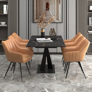 Worldwide Home Furnishings Julius Modern 7-piece Dining Set: Extendable Sintered Stone Table With Chic Faux Leather Chairs Black Table,Camel Chair Sintered Stone,Metal,Faux Leather 207-111bk_139cam
