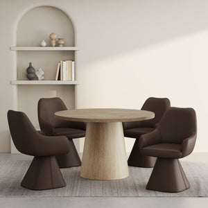 Worldwide Home Furnishings Godiva Elegant 5-piece Dining Set With Multi-toned Faux Stone Pedestal Table And Swivel Chairs Ivory Table,Brown Chair Eng. Wood,Laminated Veneer,Faux Leather 207-142iv_269bwn