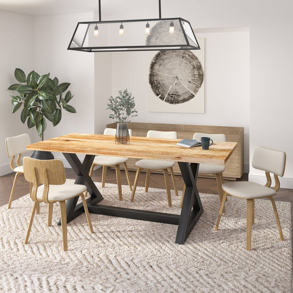 Worldwide Home Furnishings Zax 7-piece Dining Set: Mid-century Modern Charm With Natural Wood Finish & Soft Upholstered Chairs Natural Table,Beige Chair Solid Wood,Metal,Fabric,Bentwood 207-147natbk_581bg