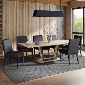 Worldwide Home Furnishings Forna 7-piece Dining Set: Contemporary Black Metal & Natural Wood, Easy-extend Table & Chic Chairs Natural Table,Black Chair Mdf,Metal,Faux Leather 207-161nat_081blk_Bk