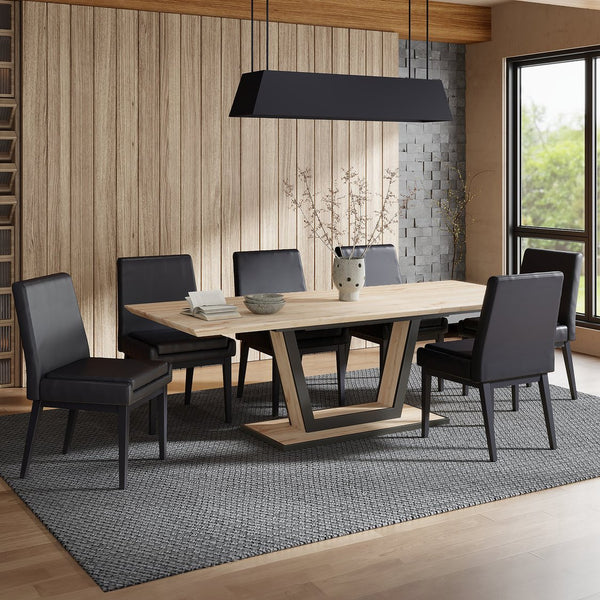 Worldwide Home Furnishings Forna 7-piece Dining Set: Contemporary Black Metal & Natural Wood, Easy-extend Table & Chic Chairs Natural Table,Black Chair Mdf,Metal,Faux Leather 207-161nat_081blk_Bk