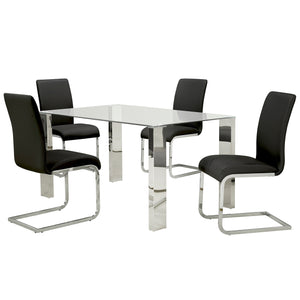 Worldwide Home Furnishings Frankfurt_Maxim 5-piece Contemporary Dining Set With Glass Top And Stylish Faux Leather Chairs Chrome Table,Black Chair Mdf,Metal,Glass,Faux Leather 207-165/489bk