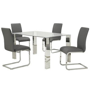 Worldwide Home Furnishings Frankfurt_Maxim Contemporary 5-piece Dining Set With Chrome Finish & Clear Glass Top For Modern Spaces Chrome Table,Grey Chair Mdf,Metal,Glass,Faux Leather 207-165/489gy