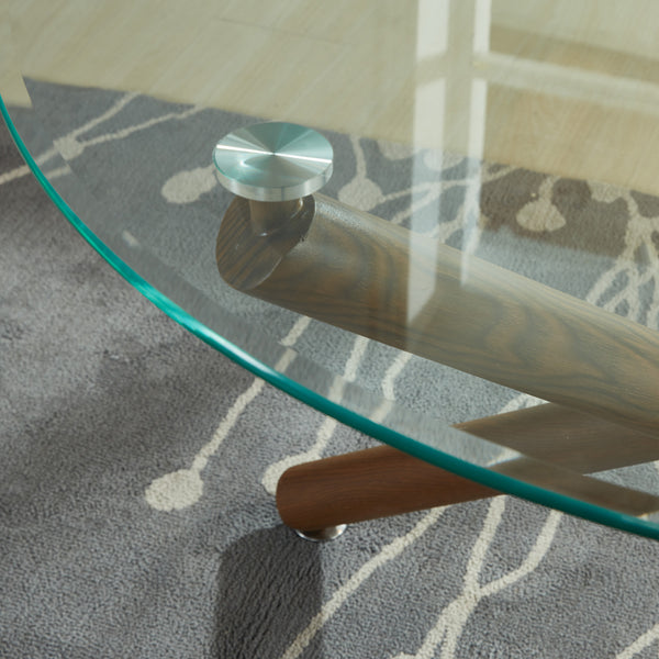 Worldwide Home Furnishings Rocca_Cora Stunning 5-piece Dining Set With Clear Glass Top And Stylish Geometric Design Elements Walnut Table,Grey Chair Metal,Glass,Fabric 207-264/182gy