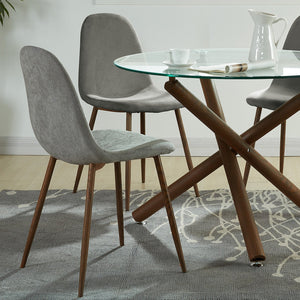 Worldwide Home Furnishings Rocca_Lyna 5-piece Dining Set With Stylish Glass Top, Geometric Design, And Comfortable Chairs Walnut Table,Grey Chair Metal,Glass,Fabric 207-264/250gy