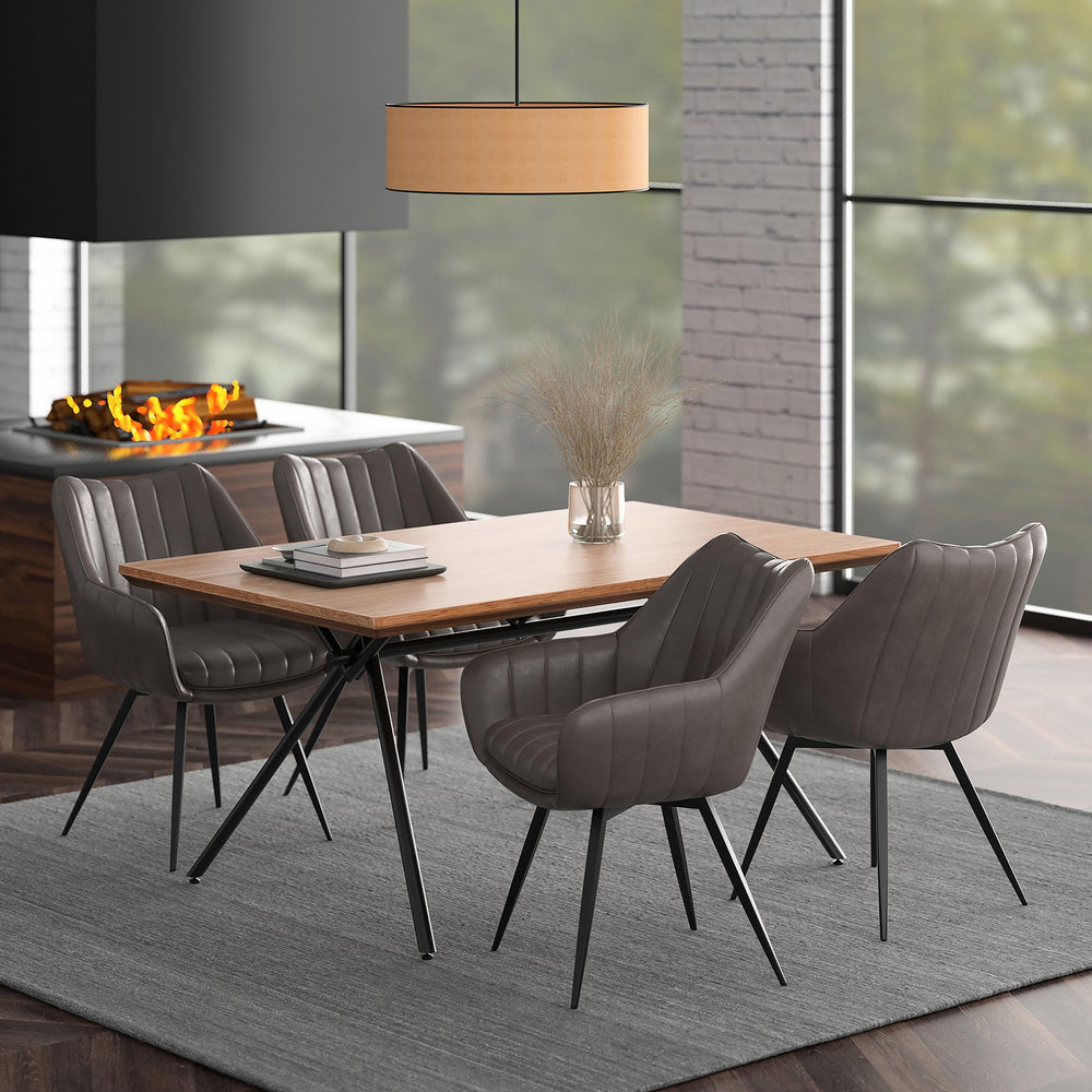Worldwide Home Furnishings Bronx Natural Wood Dining Set With Black Metal Base – Stylish, Comfortable, Modern Boho-chic Design Natural Table,Charcoal Chair Mdf,Metal,Faux Leather 207-267nat_139ch